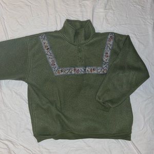 Green Grandma Sweater with Floral Accent